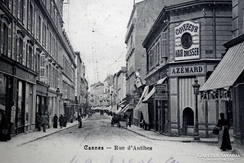 Cannes -rue d'antibes - antique French city photo postcard, advertisement, company stamp 1904