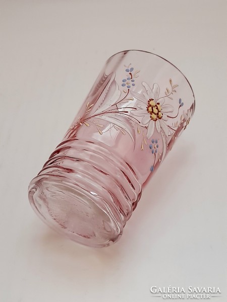 Antik zománc festett üveg pohár