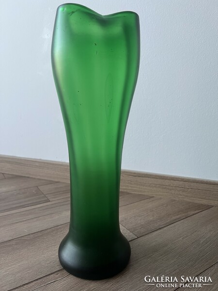Théodore Legras (1839-1916) szecessziós art nouveau zöld üveg váza Loetz?