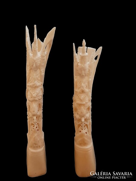 Távolkeleti részletgazdag csont szobor pár egyben, 20 cm