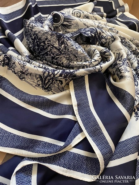 Beautiful silk scarf with a blue pattern