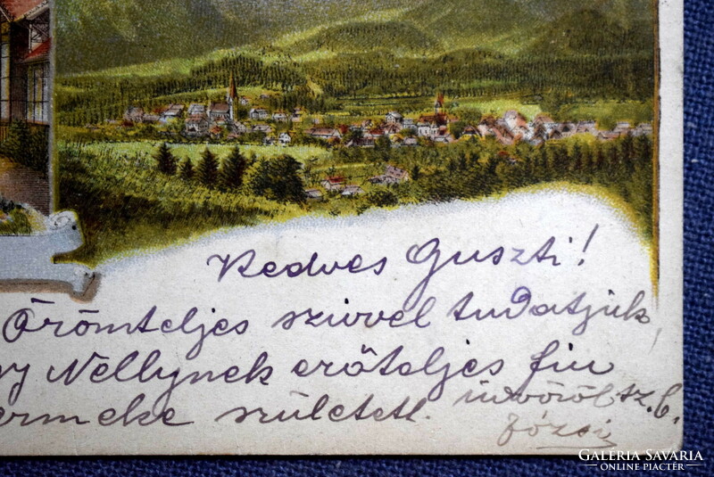 Antik színes litho mozaik képeslap - Marosvásárhely  1901