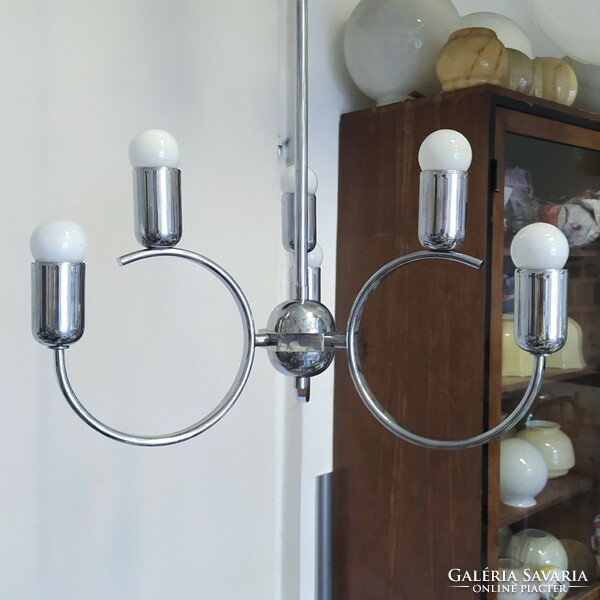 Art deco - streamline - bauhaus 3-arm - 6-burner chrome chandelier renovated