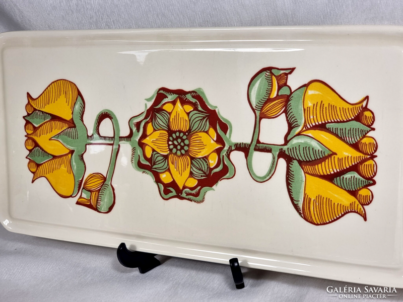 GRUENSTADT porcelán tortatàlca 1960 német modernizmus avantgárd Lotus design narancs sárga absztrakt