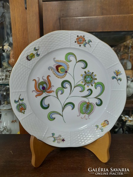 Unique Herend basket-edge gilded Hungarian flower pattern wall plate. 25.5 Cm.
