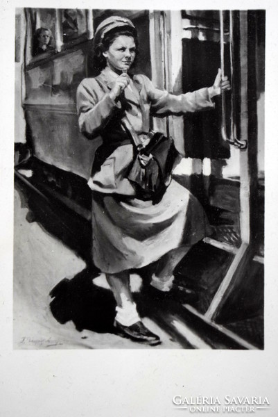 F gáspár anni: the whistler - postcard locomotive railway lady conductor