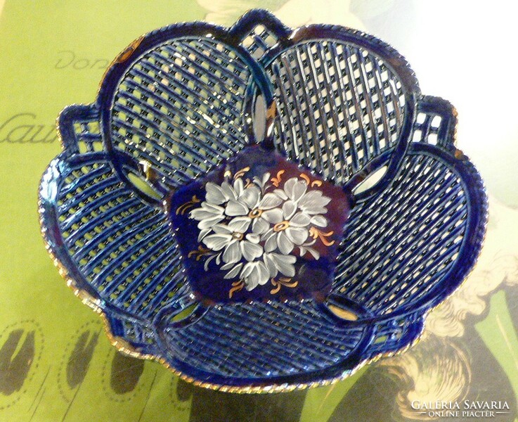 Argsim porcelain cobalt blue grid serving bowl