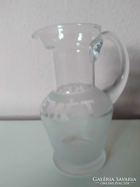 Glass jug, with inscription Kecskemét, height 18 cm