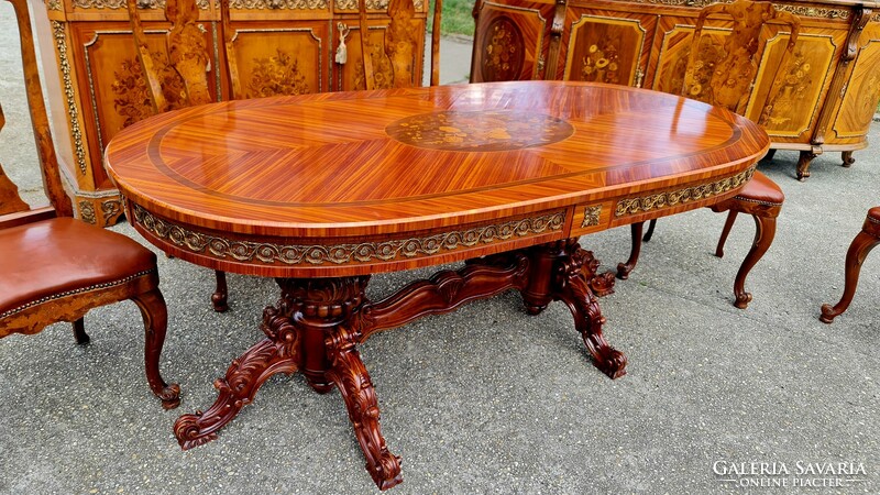 A720 inlaid, copper veined dining room set