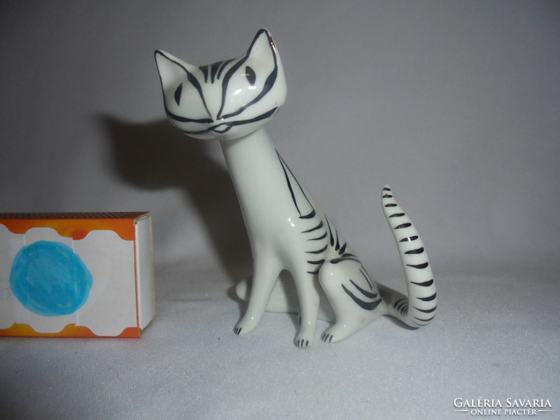 Hollóházi art deco cica, macska figura, nipp