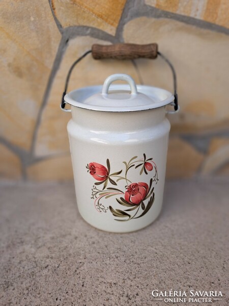 3 Liter floral enamel milk jug, jug, nostalgia village peasant decoration