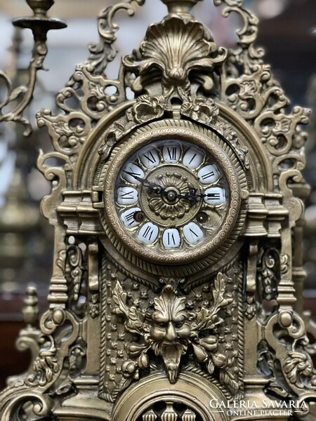 Antique gilded bronze mantel clock set
