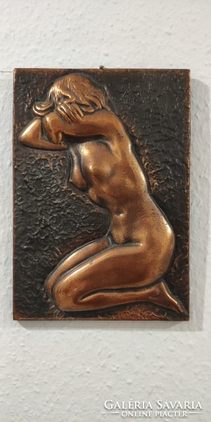 Copper/bronze female nude, kneeling girl wall decoration, relief