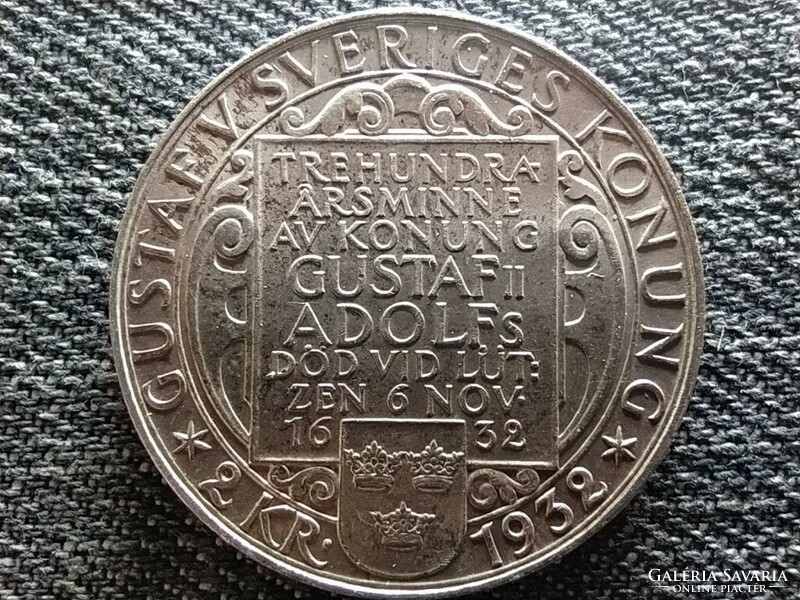 Sweden died 300 years ago ii. Gusztáv adolf .800 Silver 2 crowns 1932 g (id44403)