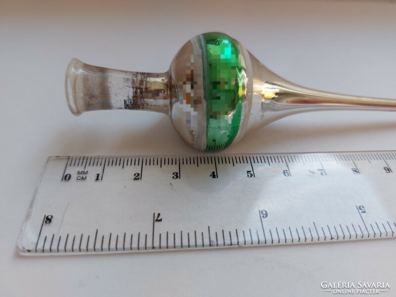 Régi üveg karácsonyfadísz mini csúcsdísz 13 cm