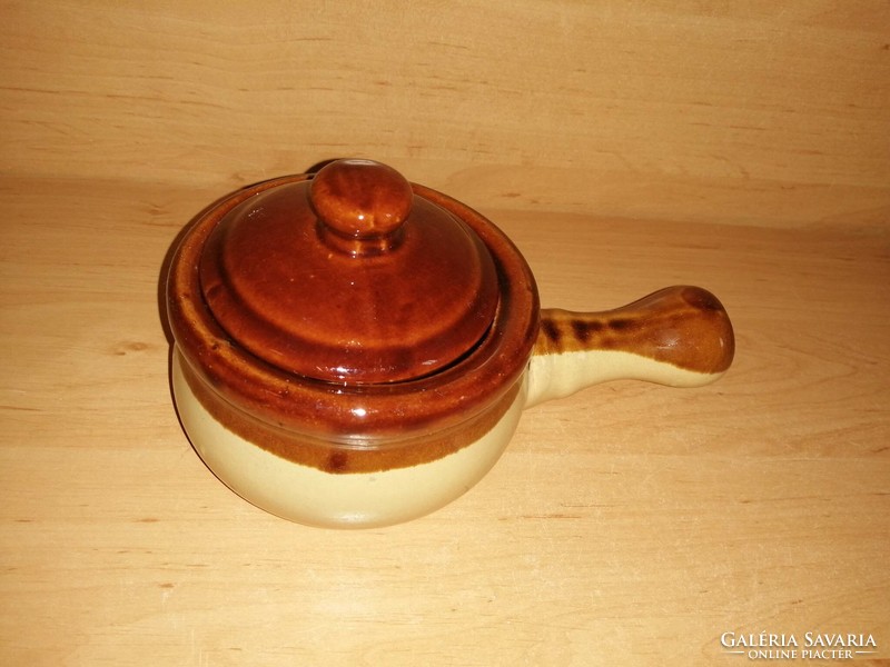 Glazed ceramic pot with handle and lid (30/d)