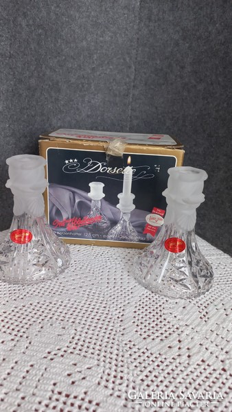 Vintage Anna Hütte 24%-os ólomkristály gyertyatartó párban, eredeti matricákkal,  dobozában