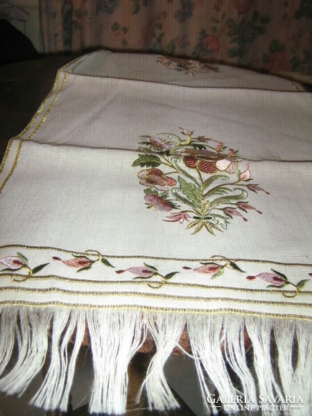 Machine embroidered runner with beautiful gold embroidery thread
