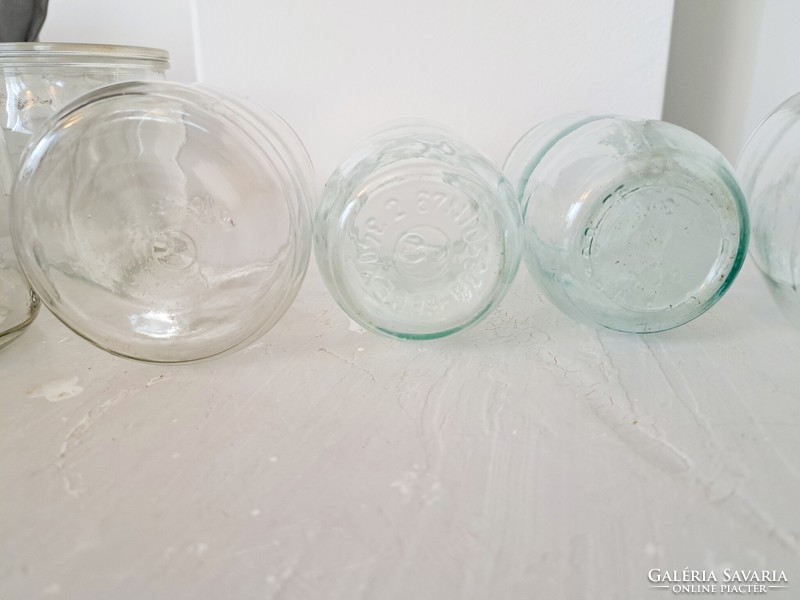 6 pieces of old, retro preserves, jam, dunszt glass, 3 pale green