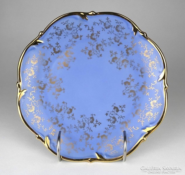 1N373 Régi aranyozott kék Bavaria Bareuther porcelán dísztányér 20 cm