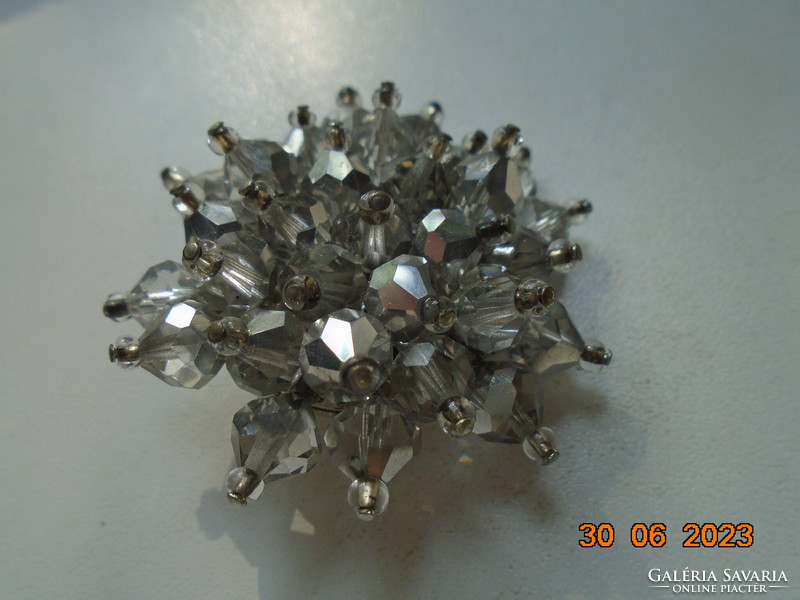 Aurora borealis silver luster crystal cluster brooch with gilded silver-plated back