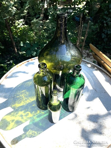 Greens, green glasses, bottles, Igmándi glass, 