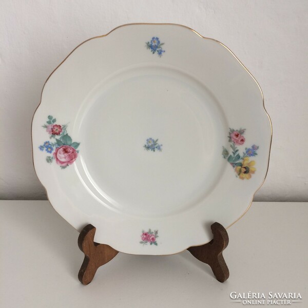 Pink - flower pattern - floral gold edged porcelain flat plate 23 cm