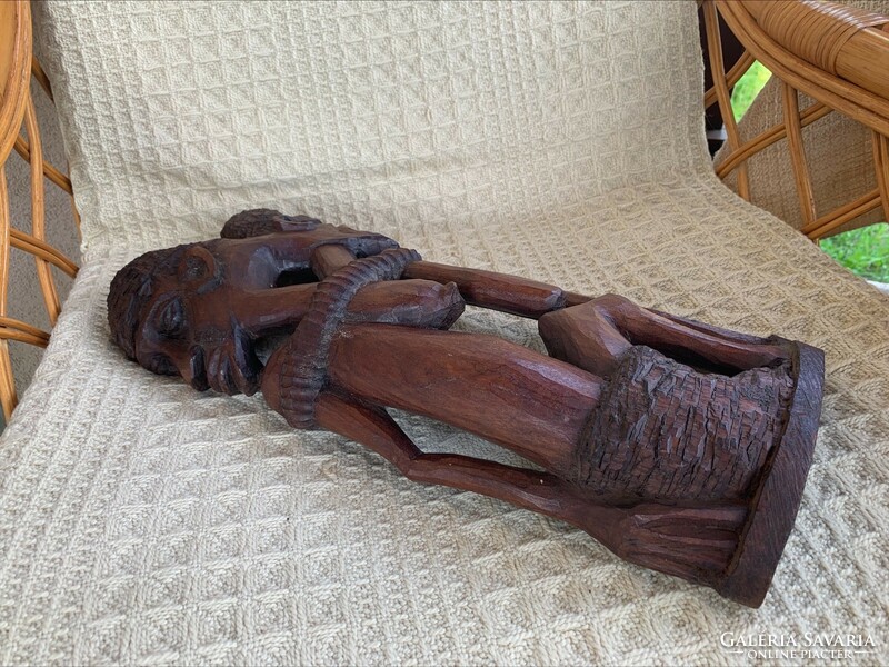 Old African wood carving, handmade sculpture, wall decoration large size, 42 x 18 cm. Rare!