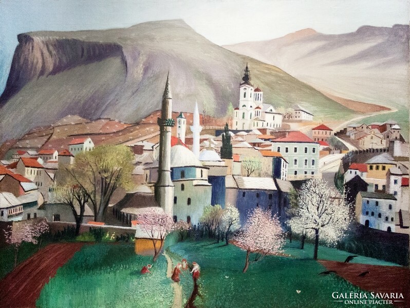 Csontváry Tavasz Mostarban, festmény reprint nyomata, tájkép