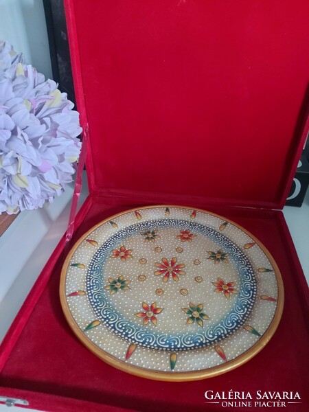 Indian heavy marble bowl decorative plate decorated with gold 28.5 cm