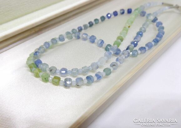Aquamarine blue-green gradient cube necklace is special