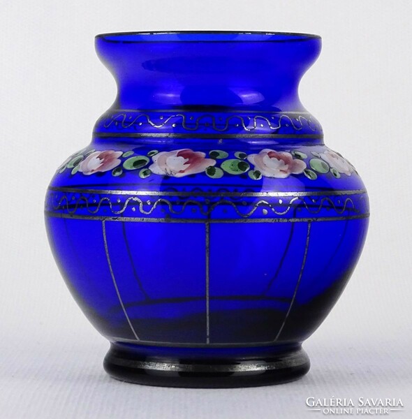 1N385 Régi kék színű parádi jellegű üveg váza gömbváza