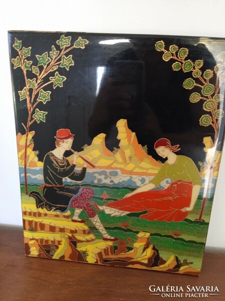 Beautiful Russian lacquered wood wall picture from the 1970s