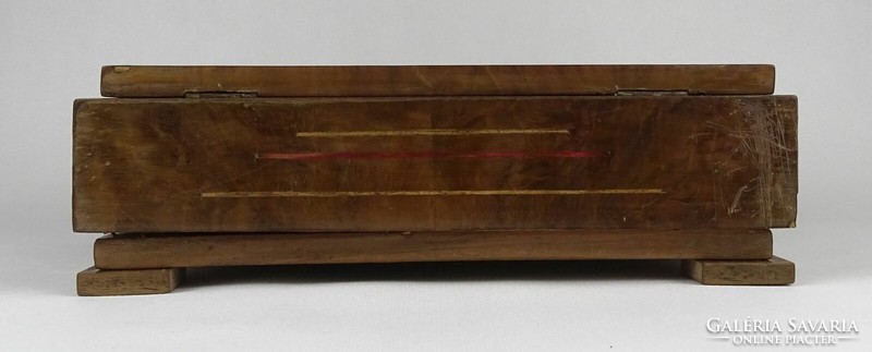 1N236 old veneer inlaid art-deco wooden jewelry box 8 x 19 x 25.5 Cm