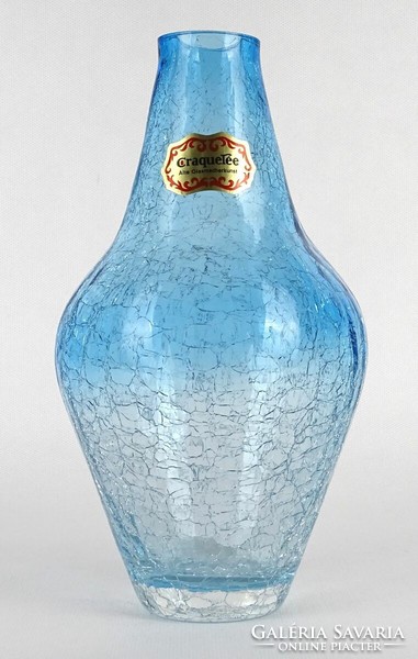 1N188 Jelzett német Craquette fátyolüveg váza 20.5 cm