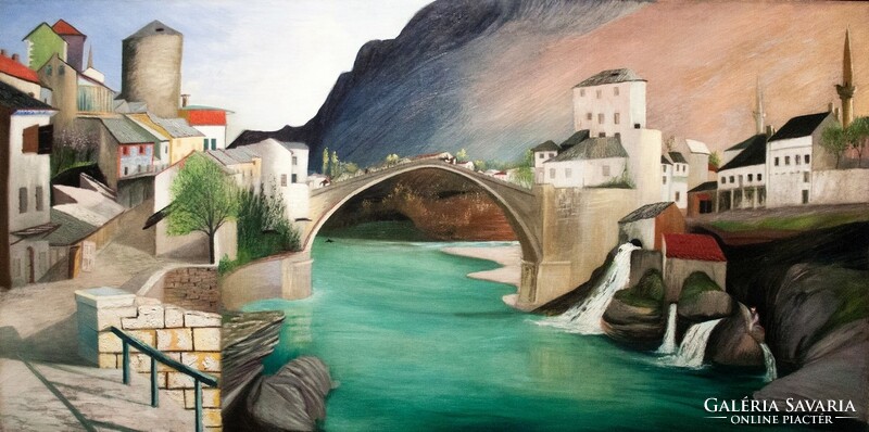 Csontváry Római híd Mostarban, a Mosztari híd, festmény reprint nyomata
