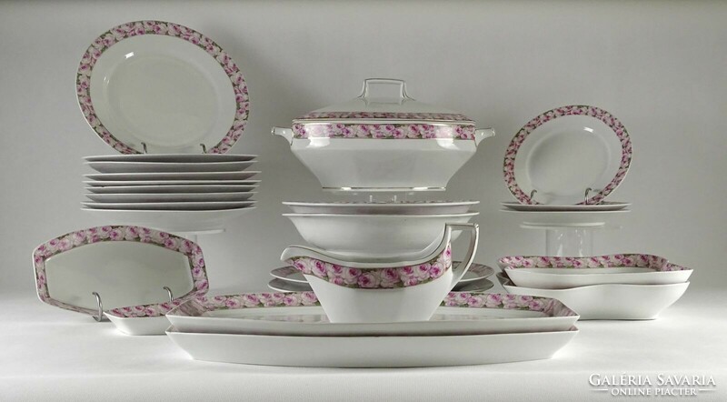 1N420 old pink porcelain tableware 29 pieces