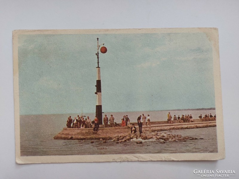 Régi képeslap 1960 Balaton kikötő
