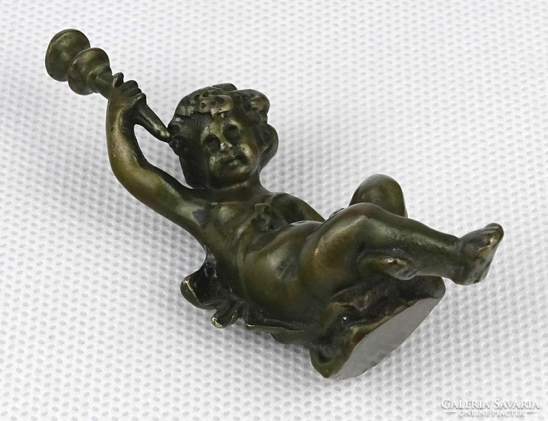 1N340 antique small marked cardol sitting bronze angel with torch 7 cm