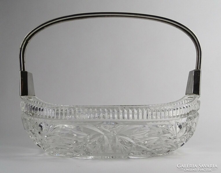 1N410 glass table center serving basket with metal handle 25 cm