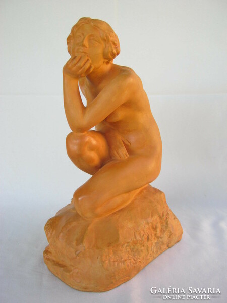 Retro ... Kisfaludi strobl Zsigmond signed Hungarian applied art terracotta ceramic statue female nude