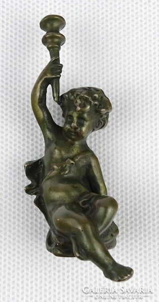 1N340 antique small marked cardol sitting bronze angel with torch 7 cm