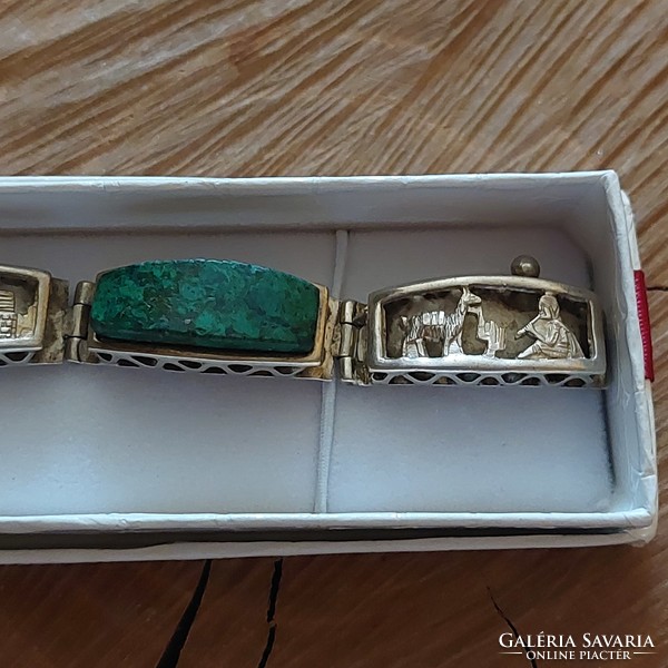 Peruvian llama spectacular silver bracelet with chrysocolla stones
