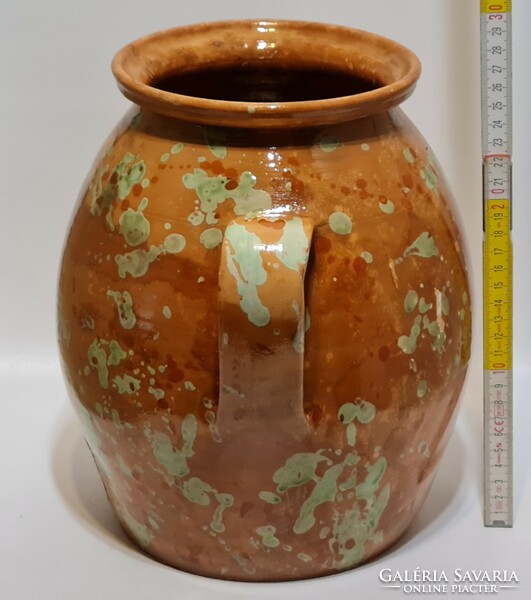 Folk, light green, reddish-brown splashed glaze spot, light brown glaze large ceramic tile (2678)