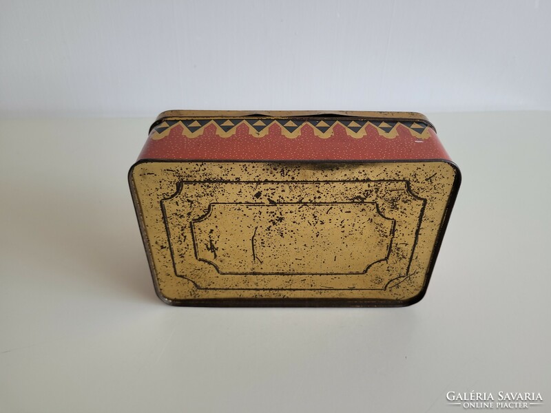 Old metal box with snow flower pattern, vintage Saint Stephen chicory coffee supplement box