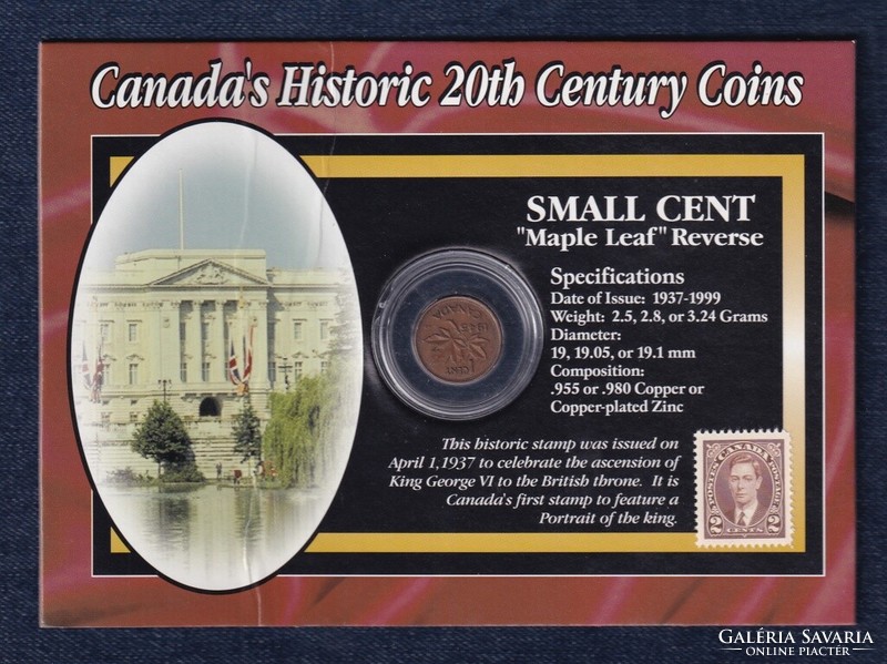 Canada 20th Century History Maple Leaf 1 cent 1945 + 2 cent stamp 1937 set (id48152)