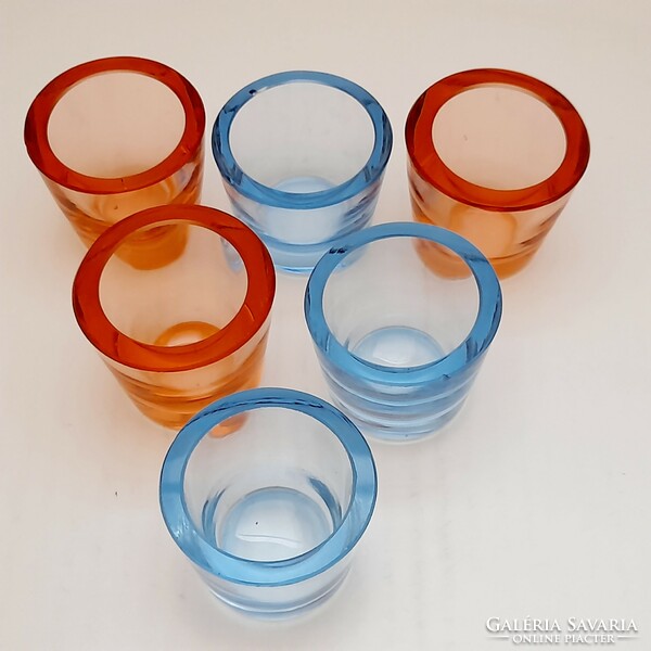 Vastagfalú színes üveg kupicás poharak, 6 db egyben