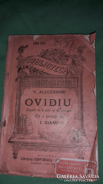 1910.Vasile Alecsandri: Ovidius ROMÁN nyelvű antik könyv képek szerint Biblioteca pentru toti