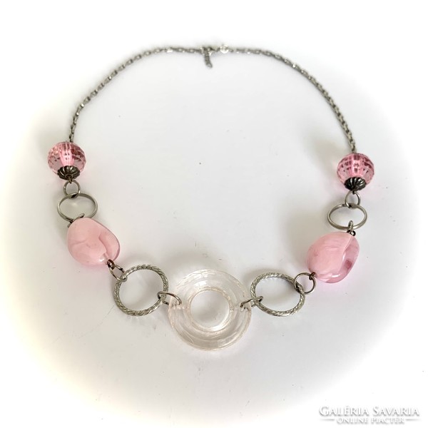 Rózsaszín akryl gyöngy egyedi vintage nyaklánc 1970-es évekből, hibátlan régi ékszer nyakék