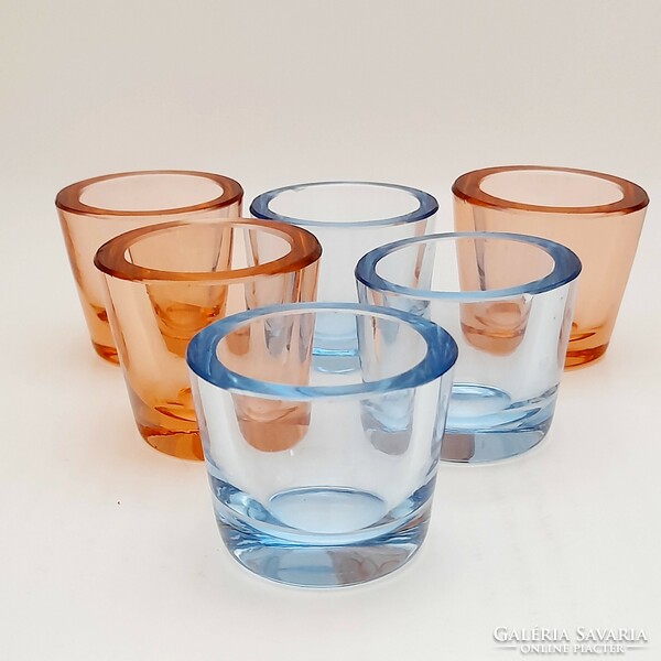 Vastagfalú színes üveg kupicás poharak, 6 db egyben